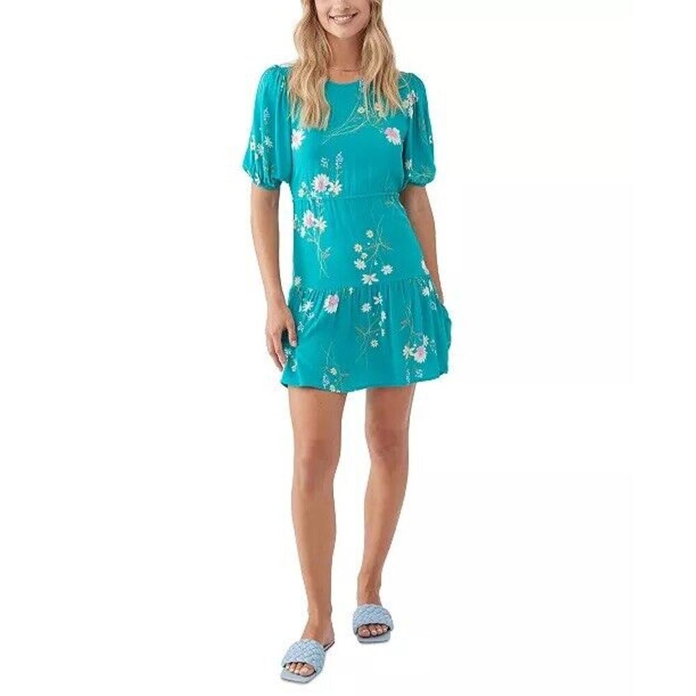 O'Neil Women's Alta Open Back Turquoise Floral Mini Summer Dress - Size Medium
